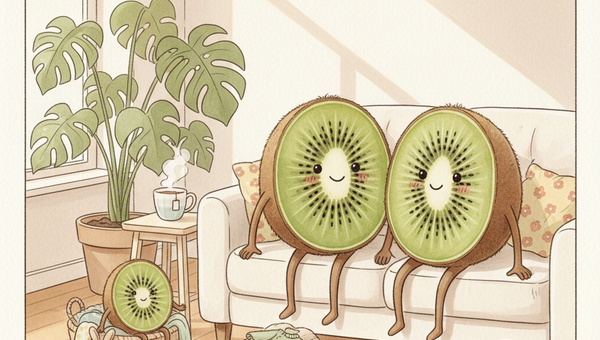 Maman Kiwi et Papa Kiwi à la maison entourés de vêtements d'enfants soigneusement triés — illustration aquarelle Petit Kiwi seconde main