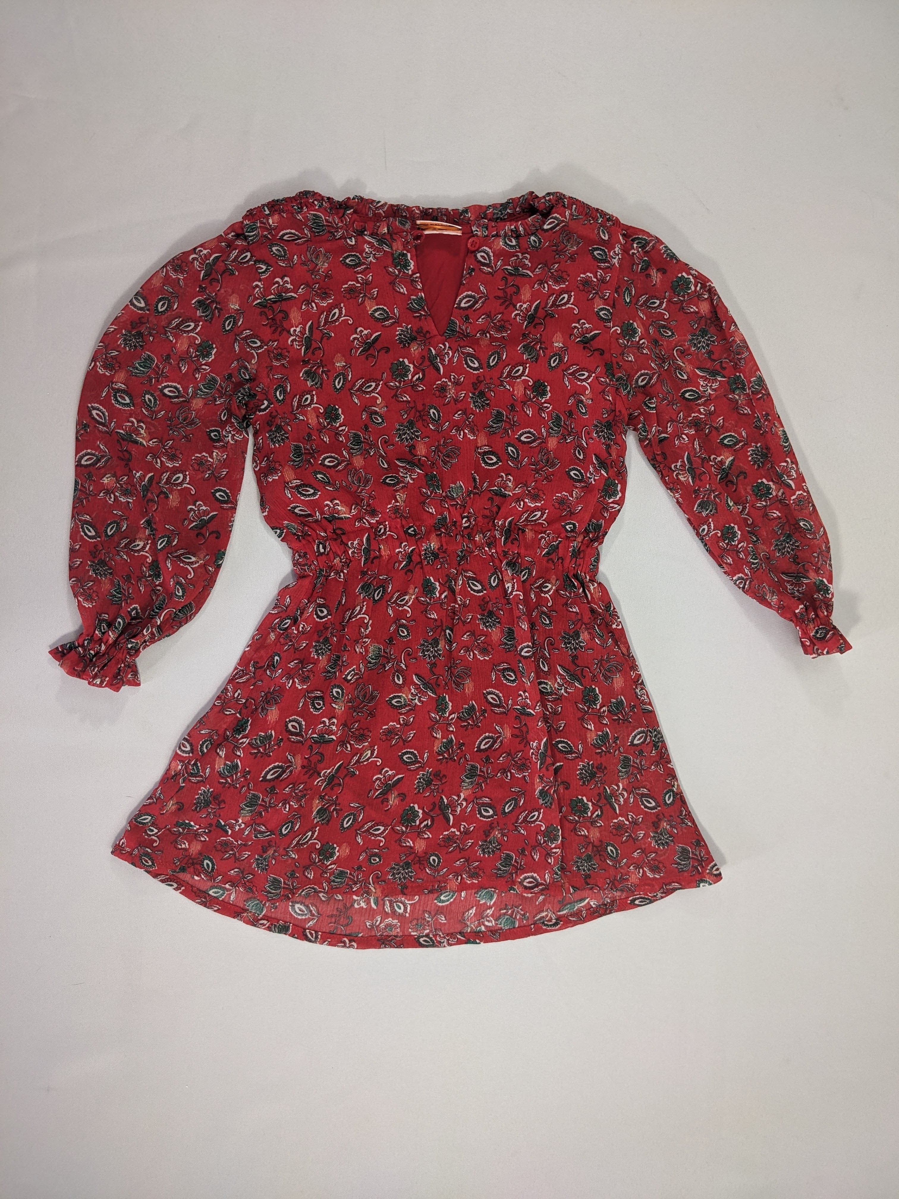 Robe m.l voile rouge fleurie