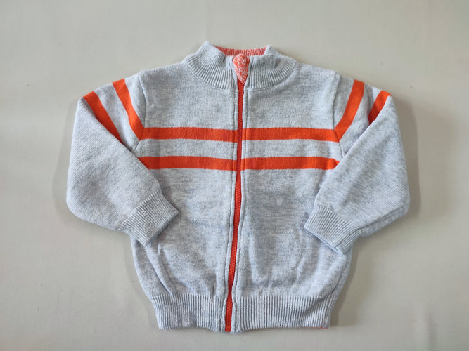 Sweat zippé réversible gris clair rayé orange/orange flammé, moins cher chez Petit Kiwi