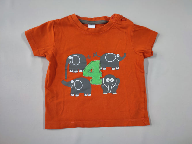 T-shirt m.c orange éléphannts "4", moins cher chez Petit Kiwi