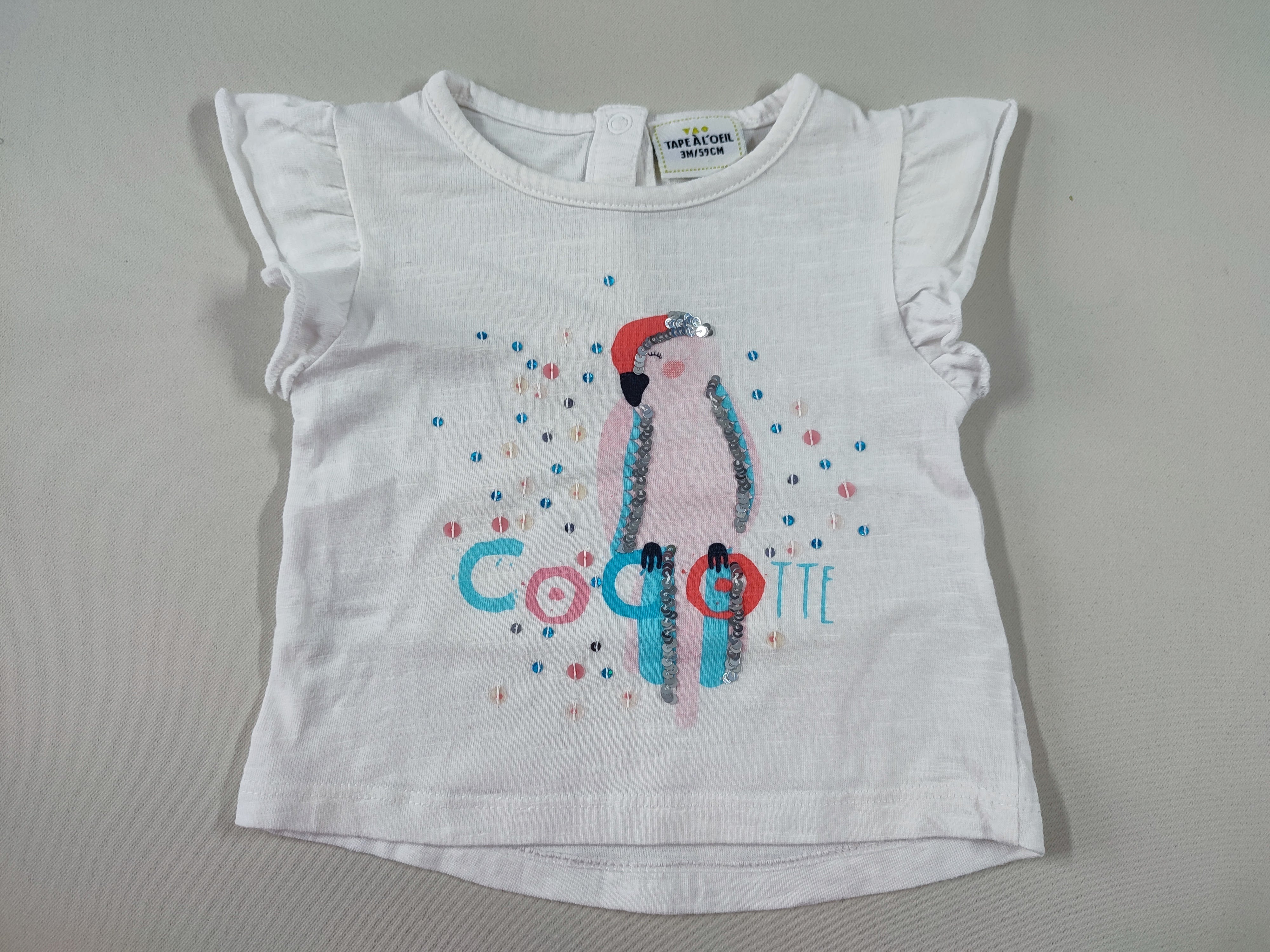 T-shirt m.c blanc perroquet sequins 