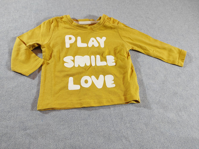 T-shirt m.l jaune "Play s.mile love", moins cher chez Petit Kiwi