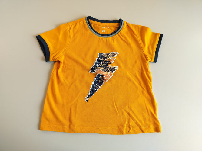 T-shirt m.c jaune , éclair en sequins réversibles jaunes et bleus, moins cher chez Petit Kiwi