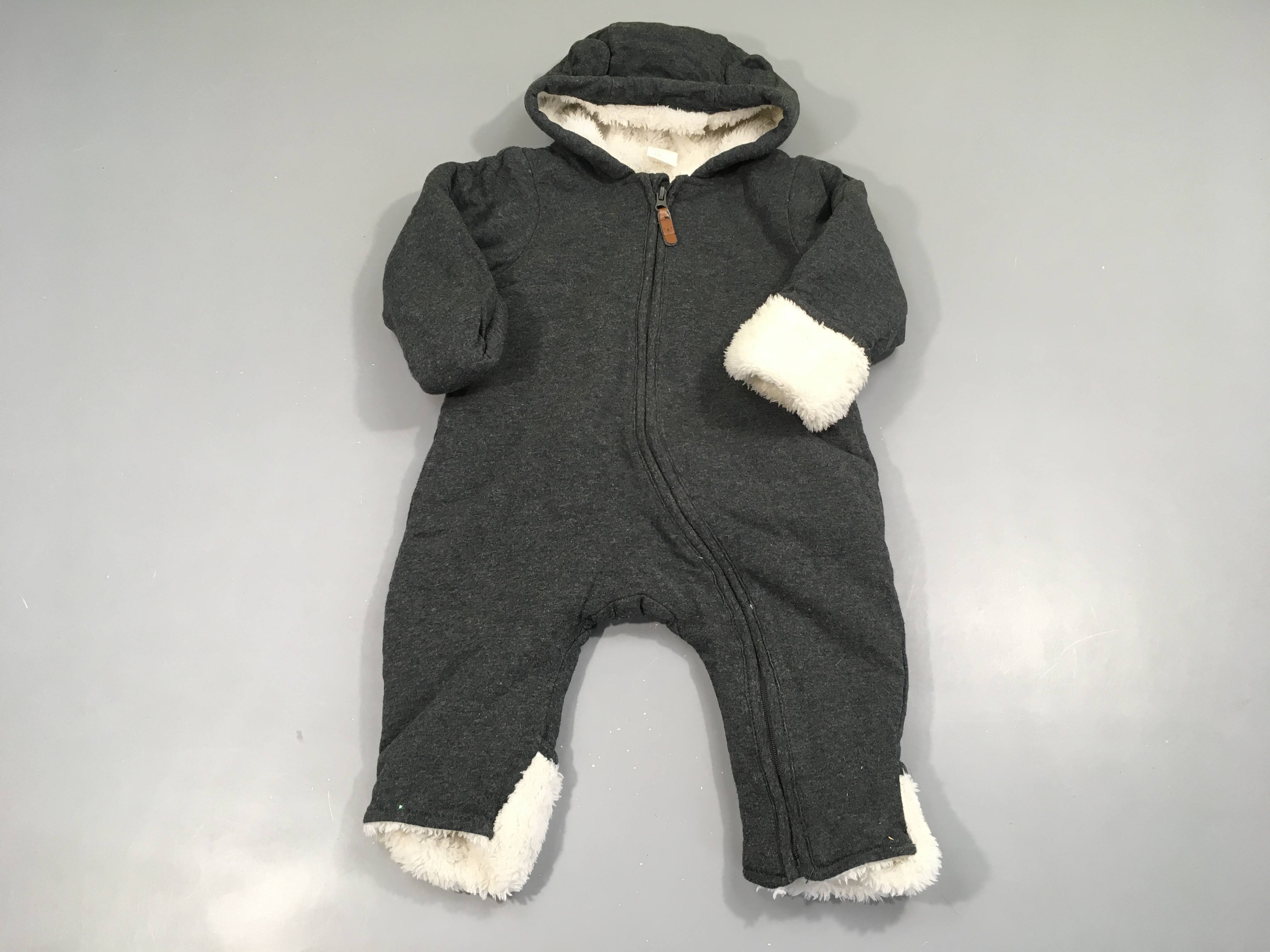 Combi pilote gris foncé chiné doublé velours à capuche oreilles