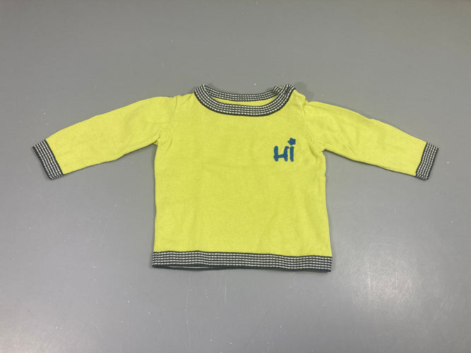 Pull vert anis Hi bords bleu chiné, moins cher chez Petit Kiwi