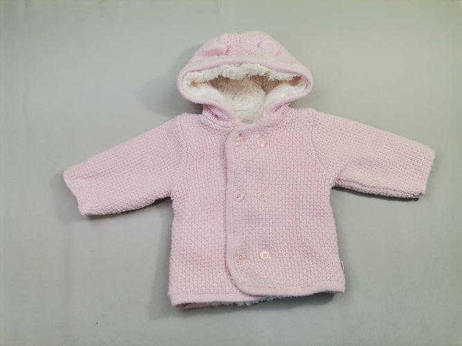 Veste maille rose boutons - intérieur fausse fourrure - capuche oreille, moins cher chez Petit Kiwi