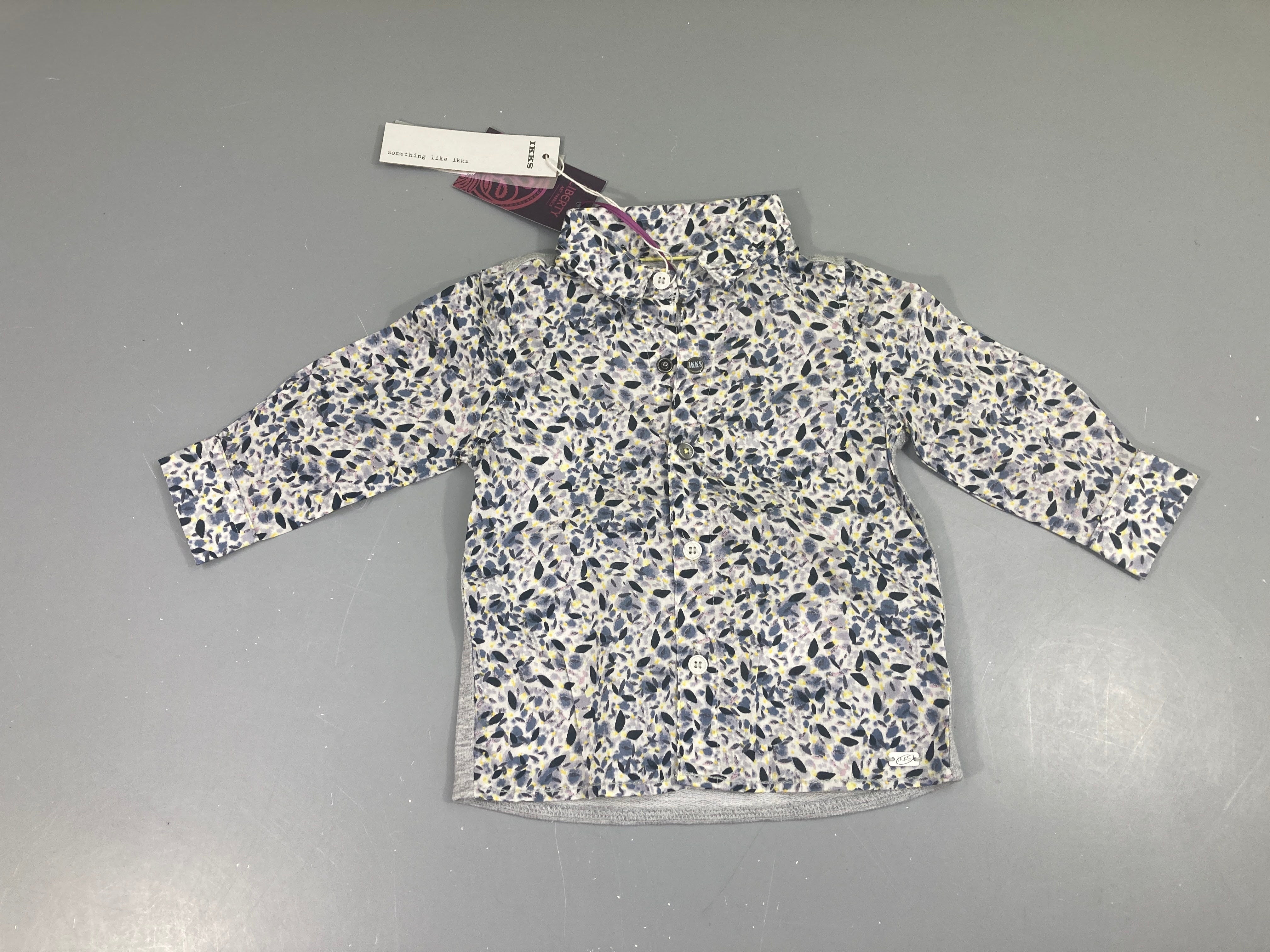 Neuf- Chemise m.l gris chiné dos feuillage gris-jaune avant