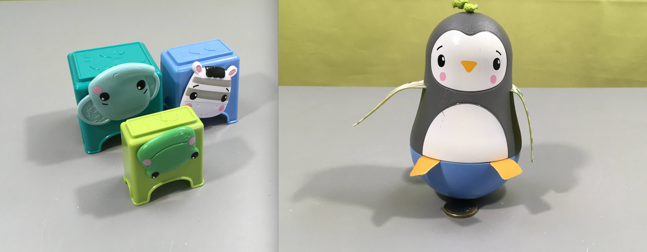 Coffret de jeux fisher price 6m+, seulement pingouin culbuto et cubes à empiler, manque hochet, moins cher chez Petit Kiwi