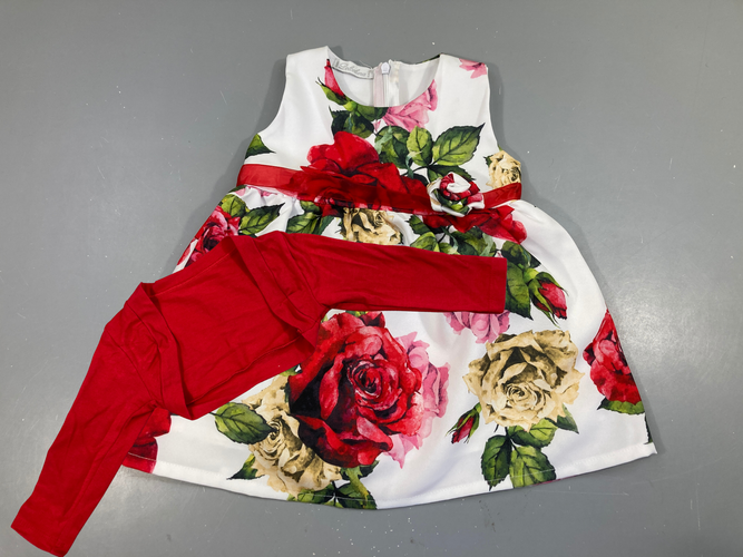 Robe s.m satinée blanc fleurs + boléro rouge, moins cher chez Petit Kiwi