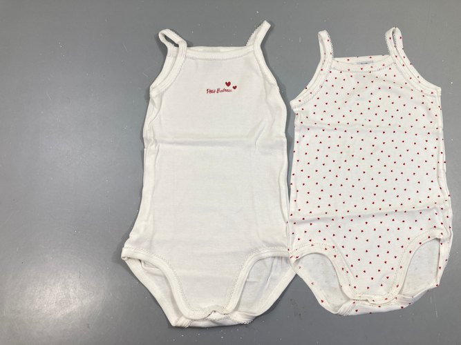 2 bodies fines bretelles blanc coeurs, moins cher chez Petit Kiwi