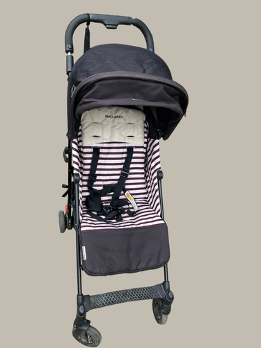 Poussette canne Quest Arc Mac Laren rose pâle rayé noir, moins cher chez Petit Kiwi