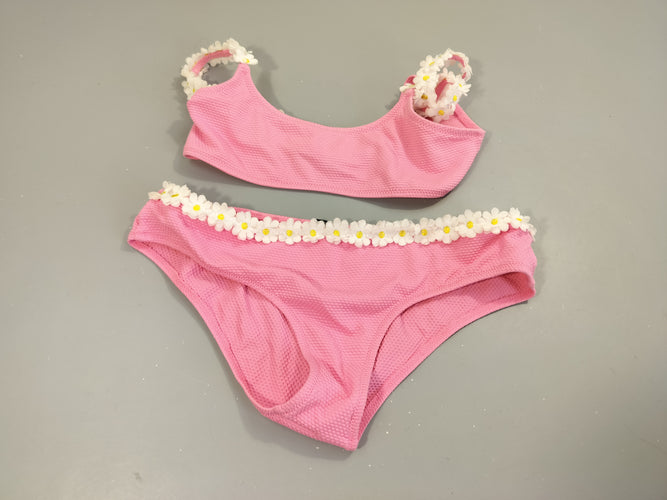 Bikini Calzédonia rose texturé   avec paquerettes. Pas de taille indiquée, estimée 10 ans., moins cher chez Petit Kiwi