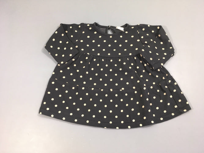 Robe m.l bleu foncé texturée pois beiges, moins cher chez Petit Kiwi
