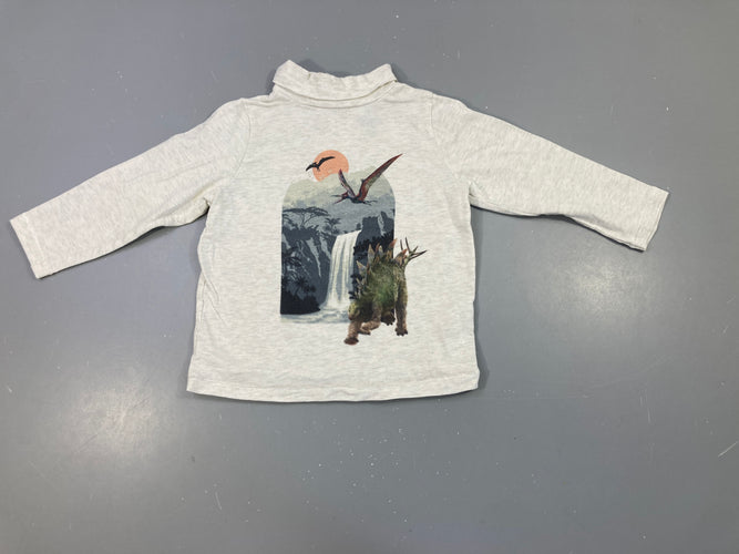 T-shirt m.l col roulé gris clair chiné dinos volants, moins cher chez Petit Kiwi
