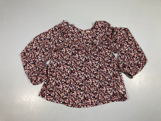 Blouse voile ml bleu marine fleurie rouille-blanc-rose, moins cher chez Petit Kiwi