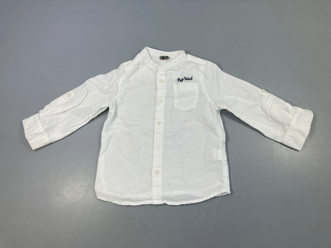 Chemise m.l blanche col mao 55%Lin, moins cher chez Petit Kiwi