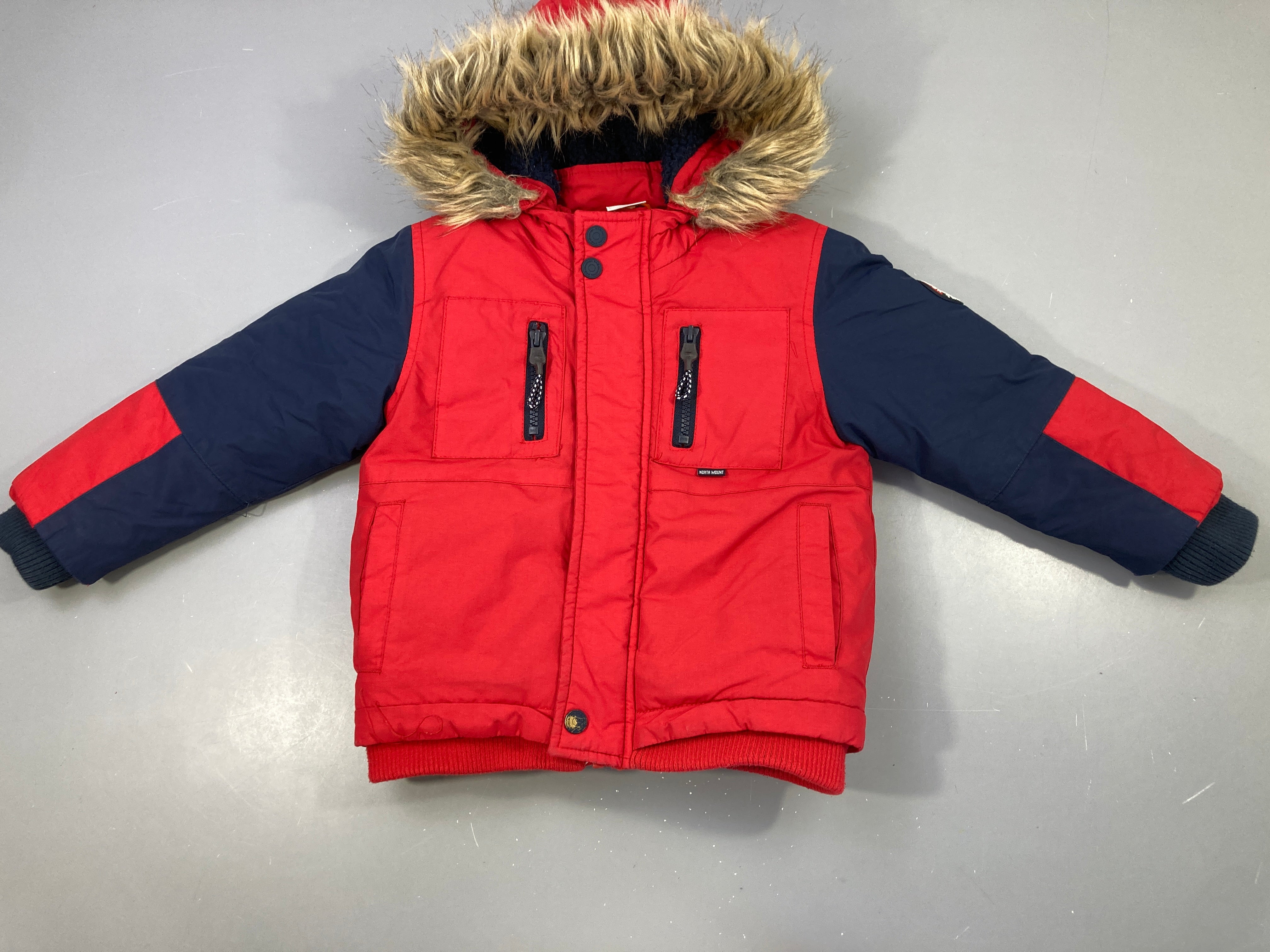 Veste à capuche rouge-bleu doublée teddy Fausse fourrure