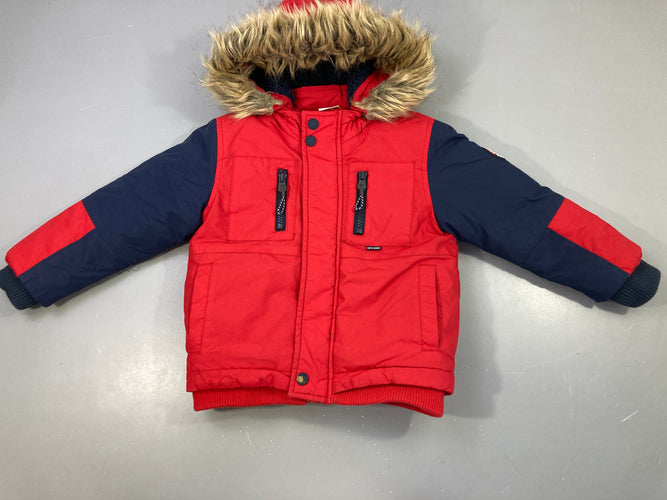 Veste à capuche rouge-bleu doublée teddy Fausse fourrure, moins cher chez Petit Kiwi