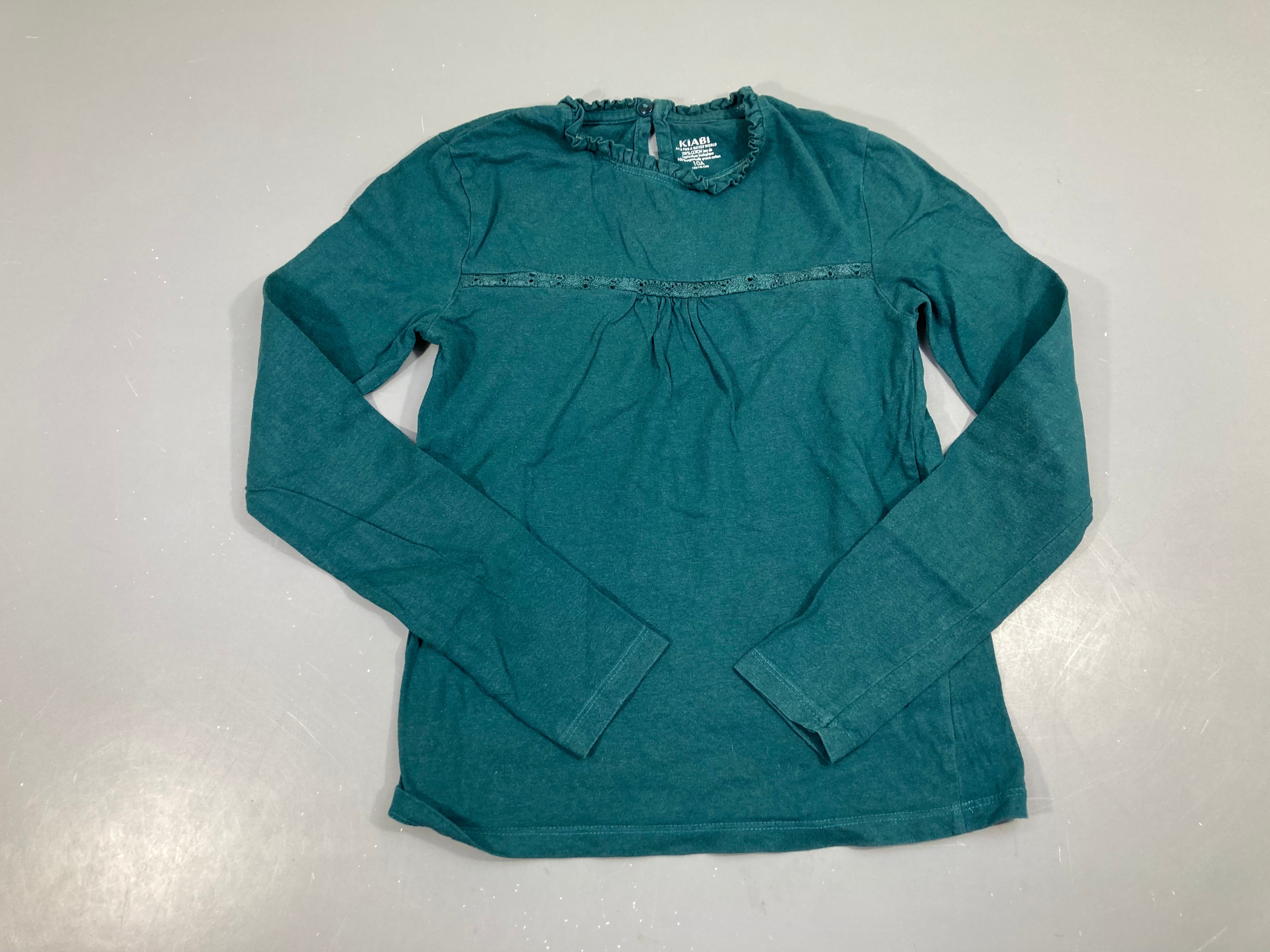 T-shirt m.l vert froufrou col légèrement bouloché
