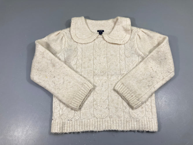 Pull blanc cassé mailles torsadées col claudine qques boulochés Bas manches souillés, moins cher chez Petit Kiwi