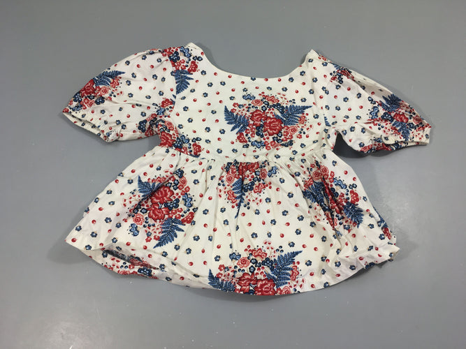Blouse m.c blanc cassé fleuri rouge-bleu, moins cher chez Petit Kiwi