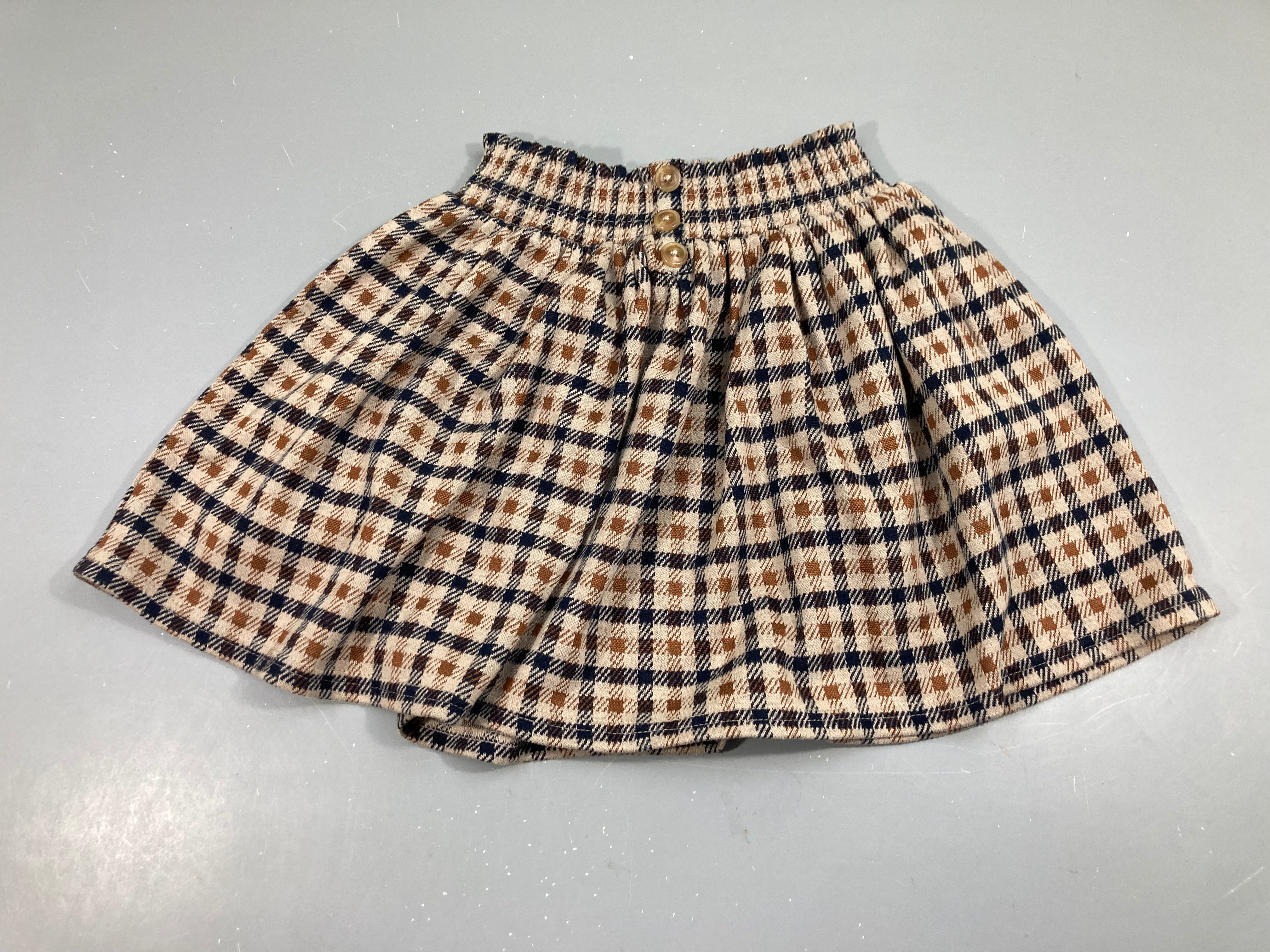 Jupe stule flanelle à carreaux beige-brun-bleu taille élastique