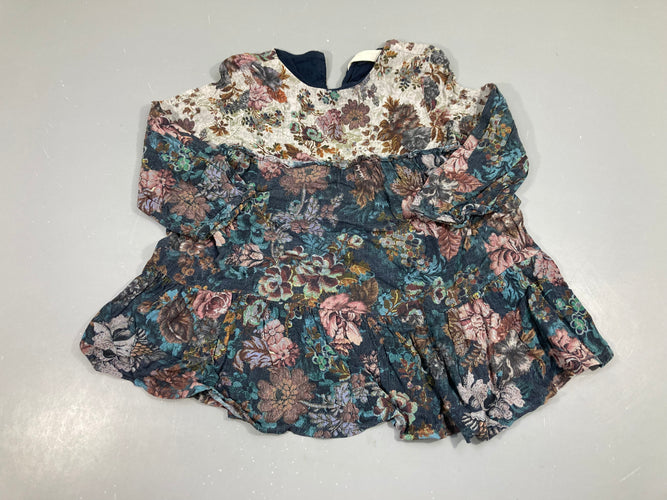 Blouse ml bleu-beige feuillage, moins cher chez Petit Kiwi