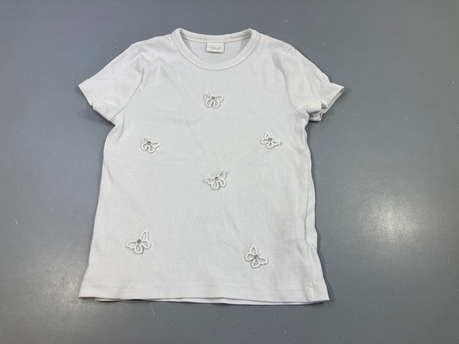 T-shirt m.c blanc côtelé, motifs papillons avec strass (taille petit), moins cher chez Petit Kiwi