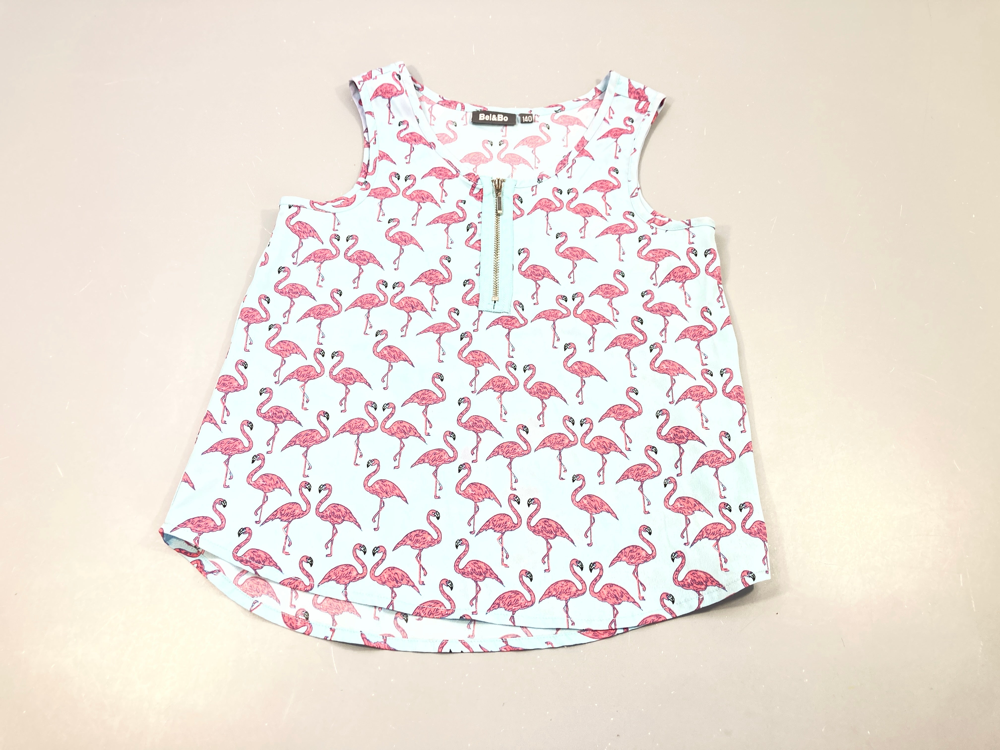 Blouse m.c fluide bleue , flamants roses