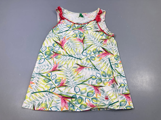 Top blanc à motifs fleurs tropicales rose, vert, jaune, moins cher chez Petit Kiwi