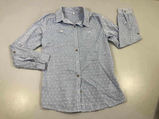 Chemise m.l couleur denim relief pois blancs, moins cher chez Petit Kiwi