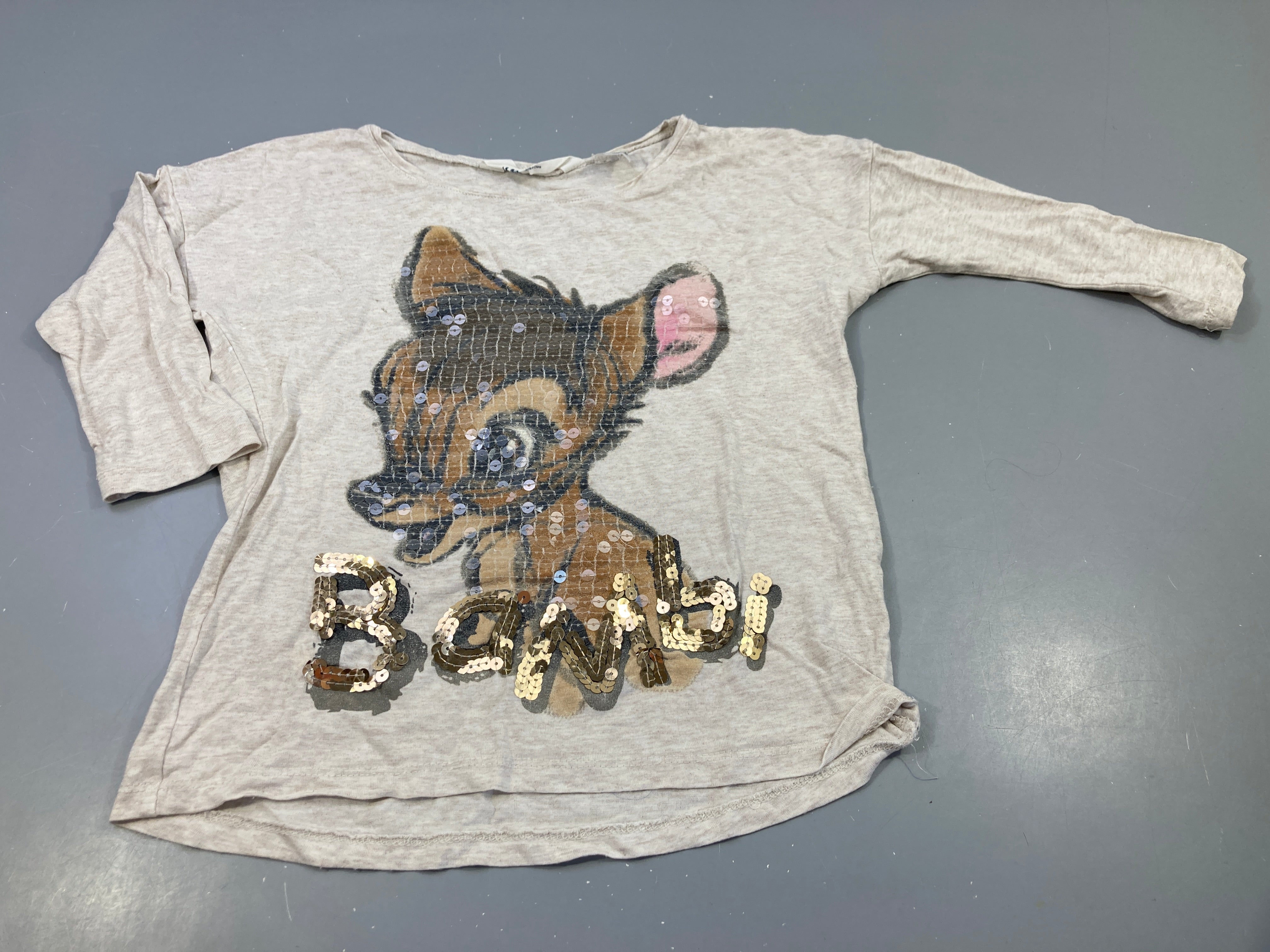 T-shirt m.l  beige flammé, Bambi avec sequins