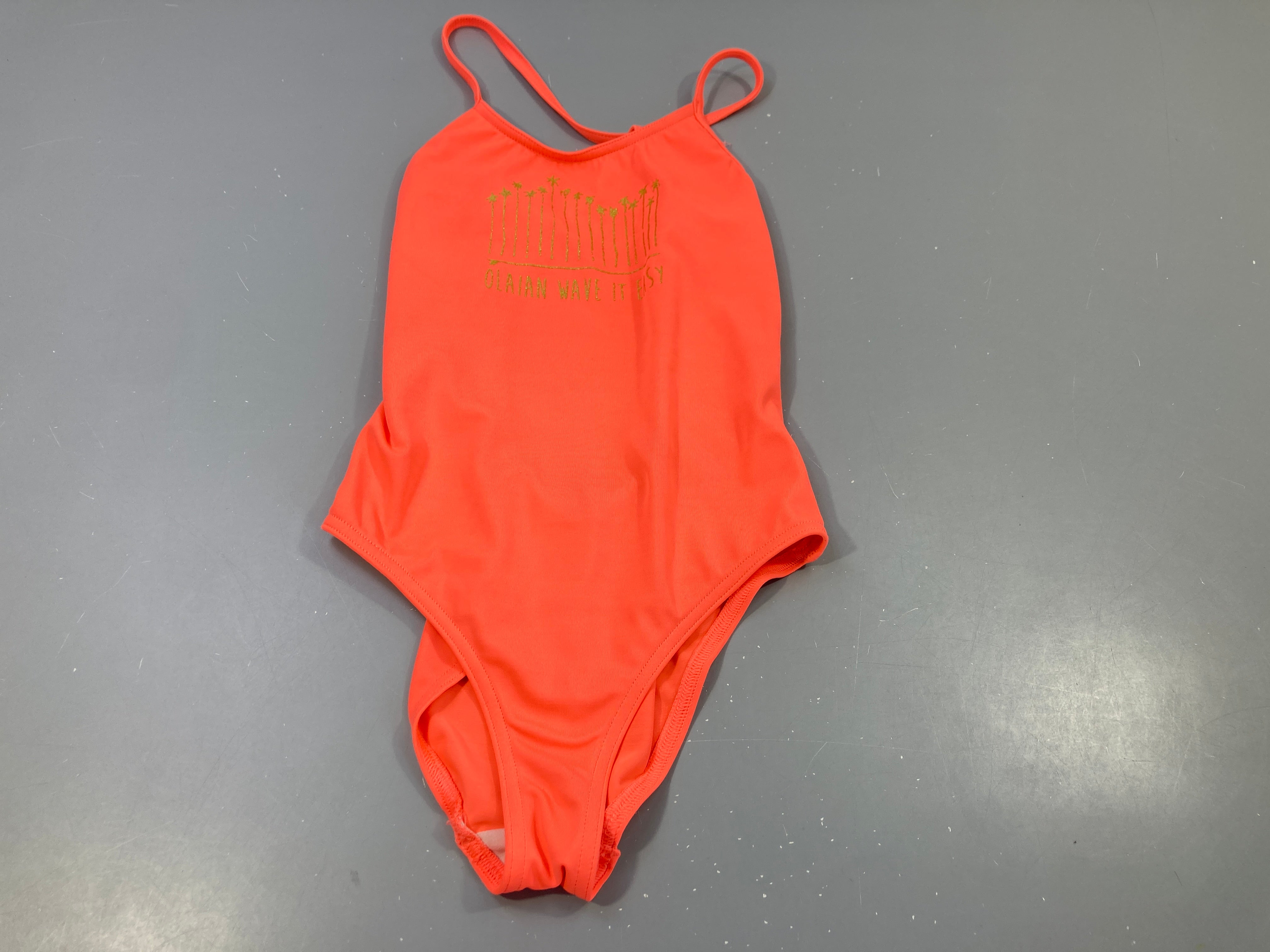 Maillot  corail  néon , palmiers dorés 