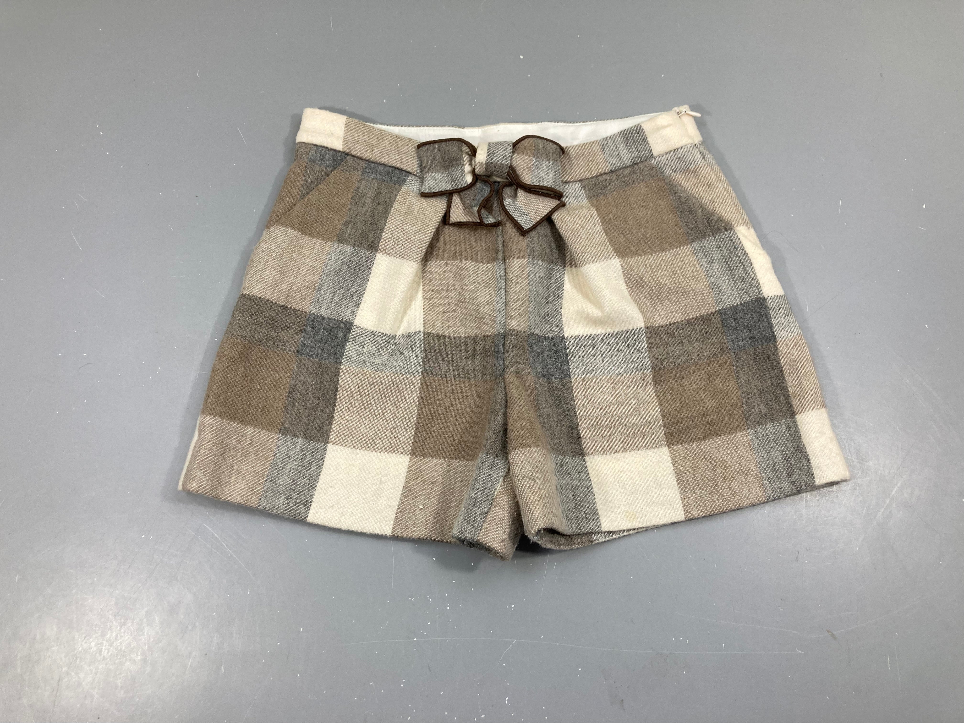 Short tweed à carreaux beige-taupe 20% Laine