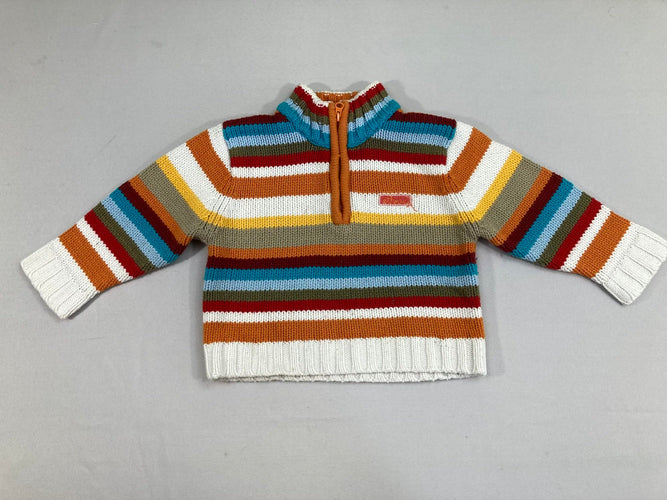 Pull mailles rayé multicolore col camionneur, moins cher chez Petit Kiwi