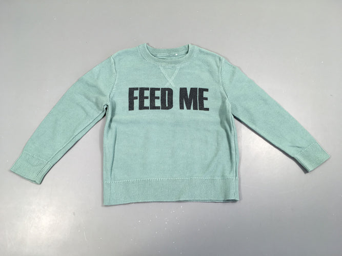 Pull vert bleuté FEED ME, moins cher chez Petit Kiwi