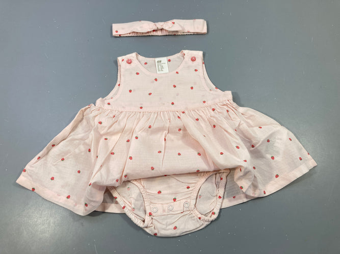 Robe sm coton rose fraises + Bandeau, moins cher chez Petit Kiwi