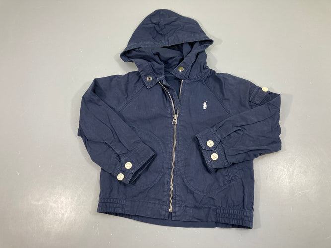 Veste légère à capuche bleu foncé, moins cher chez Petit Kiwi
