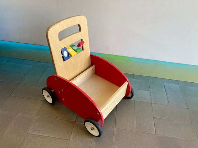 Chariot à pousser en bois-qques traces d'usure, moins cher chez Petit Kiwi