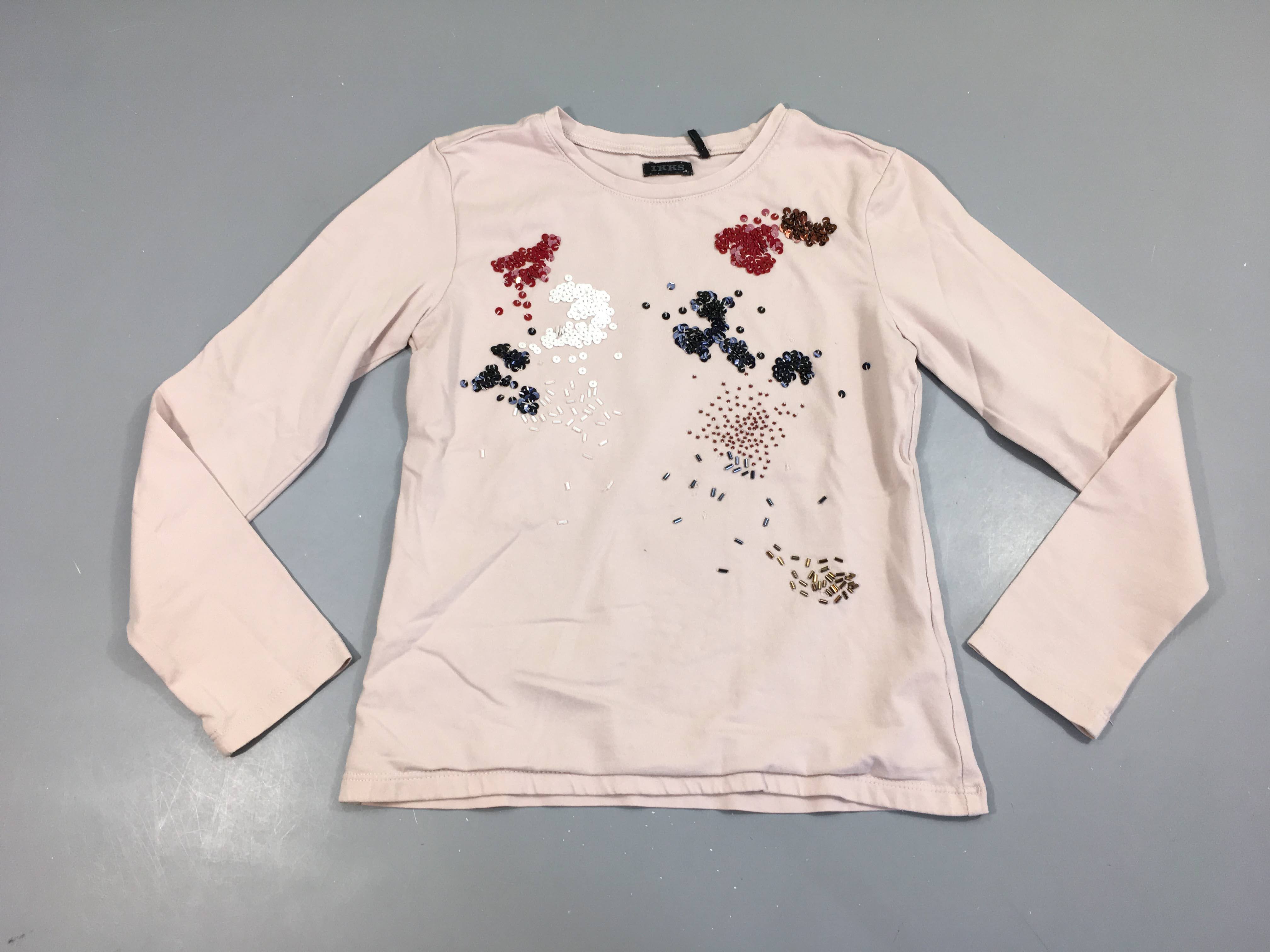 T-shirt m.l rose pâle sequins (manques 2-3 strass)