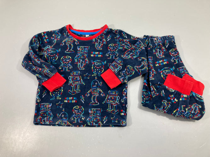 Pyjama 2pcs velours bleu foncé robots/monstres, moins cher chez Petit Kiwi