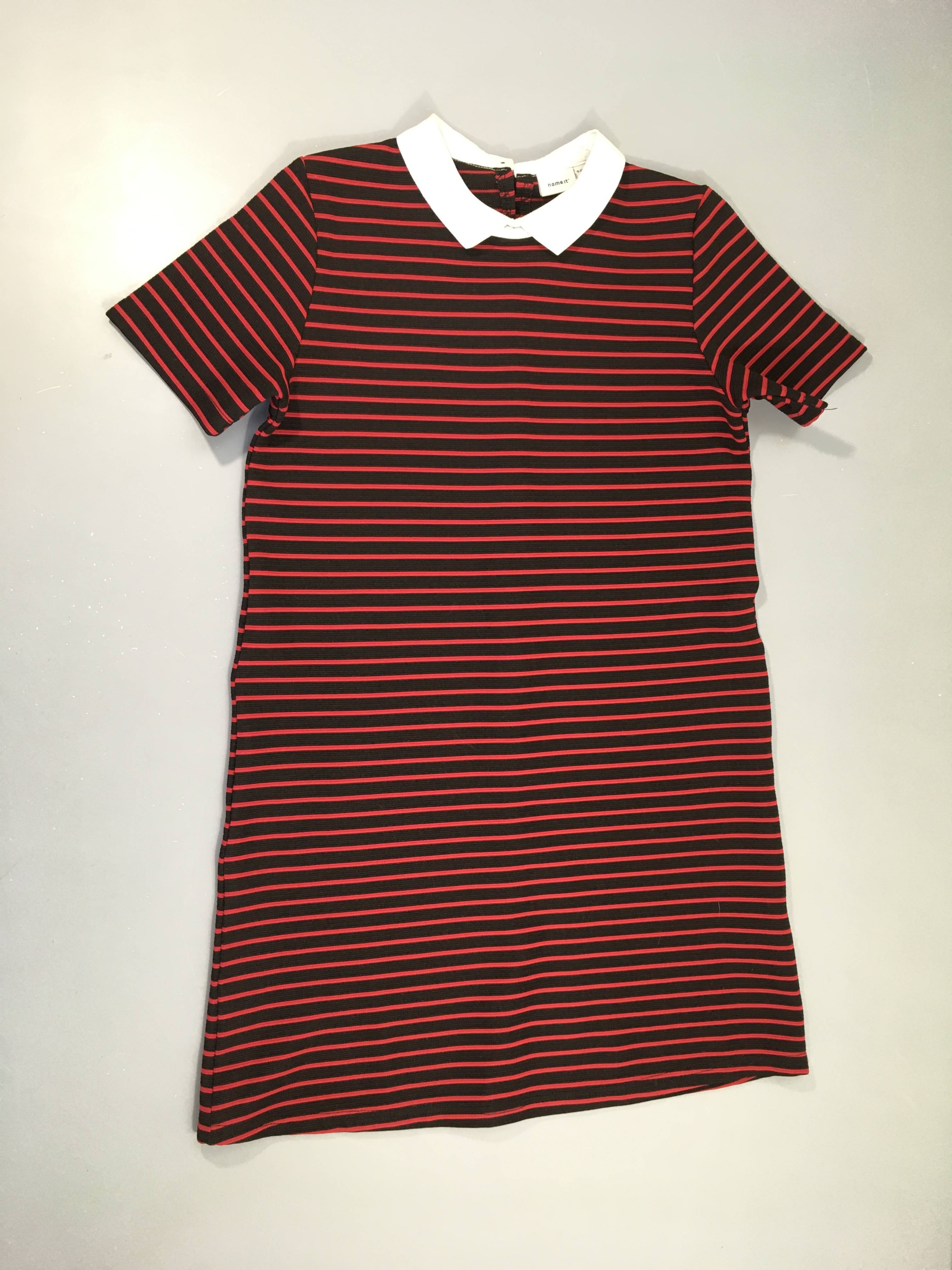 Robe m.c texturée rayé rouge-noir col