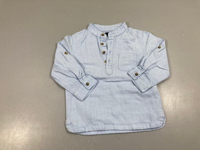 Chemise m.l bleu col mao, moins cher chez Petit Kiwi