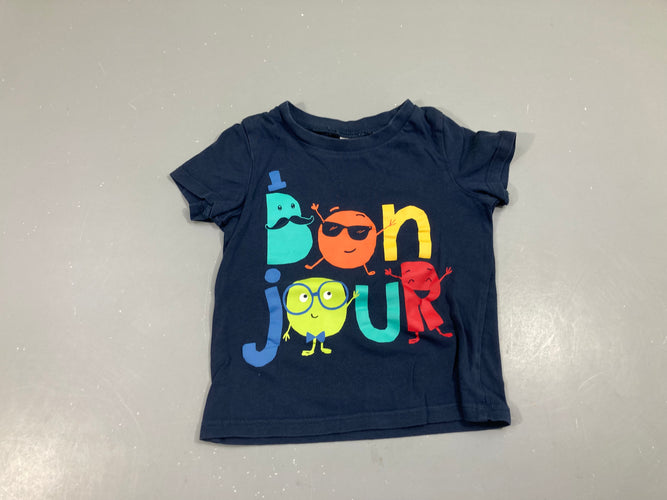 T-shirt m.c bleu foncé Bonjour, moins cher chez Petit Kiwi