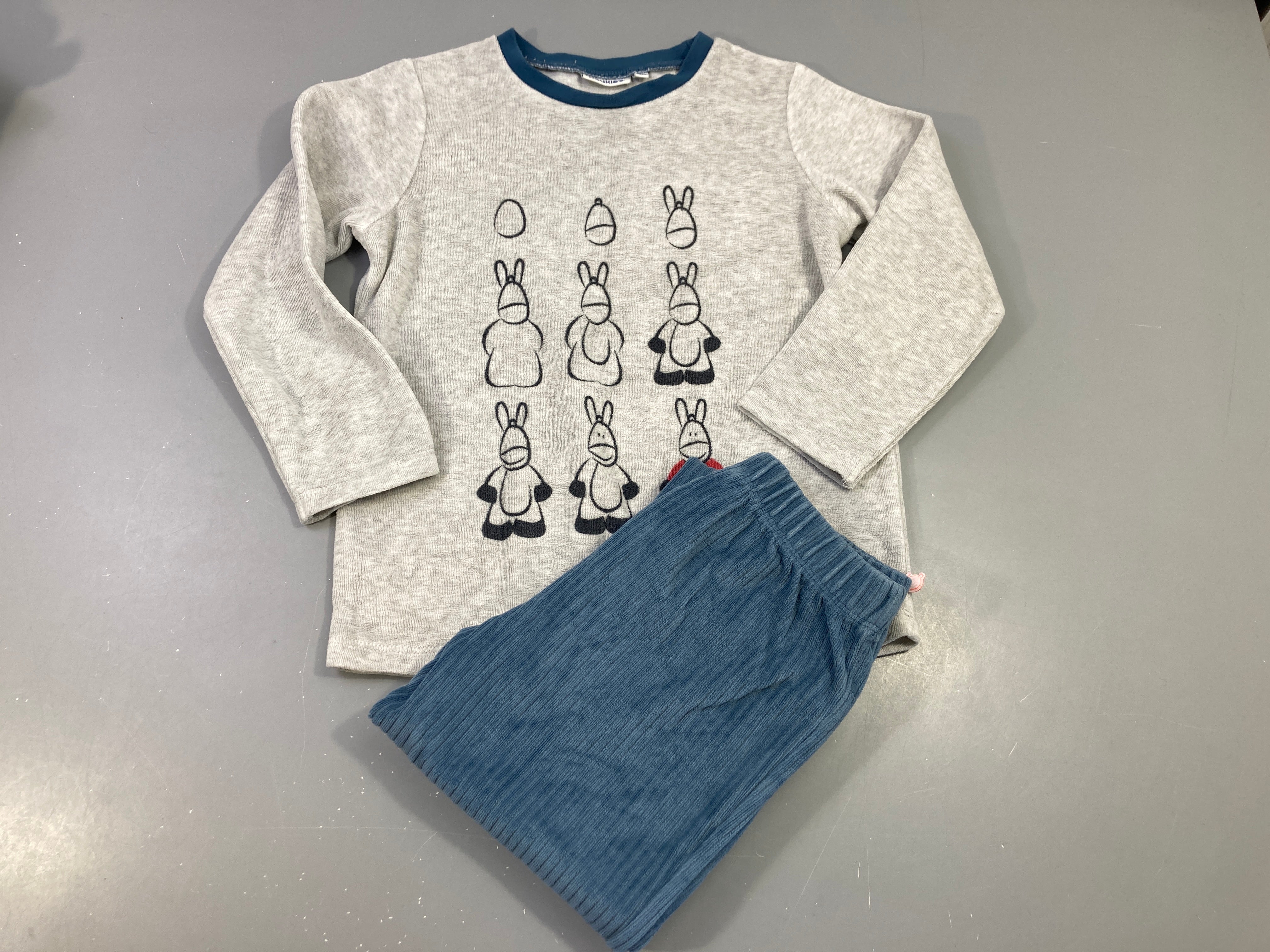 Pyjama éponge velours, gris et bleu
