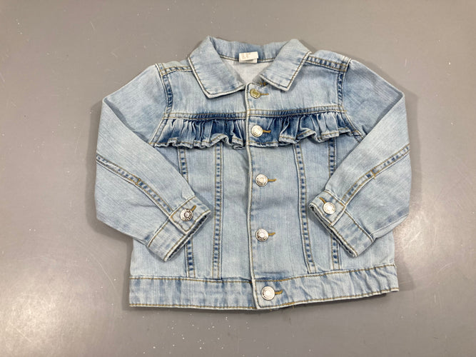 Veste en jean clair froufrou, moins cher chez Petit Kiwi