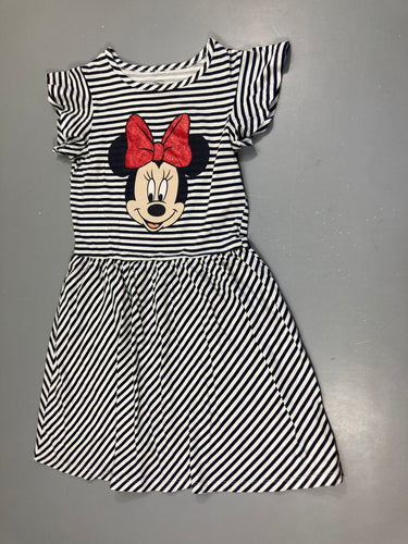 Robe m.c jersey blanche rayé bleu Minnie, moins cher chez Petit Kiwi