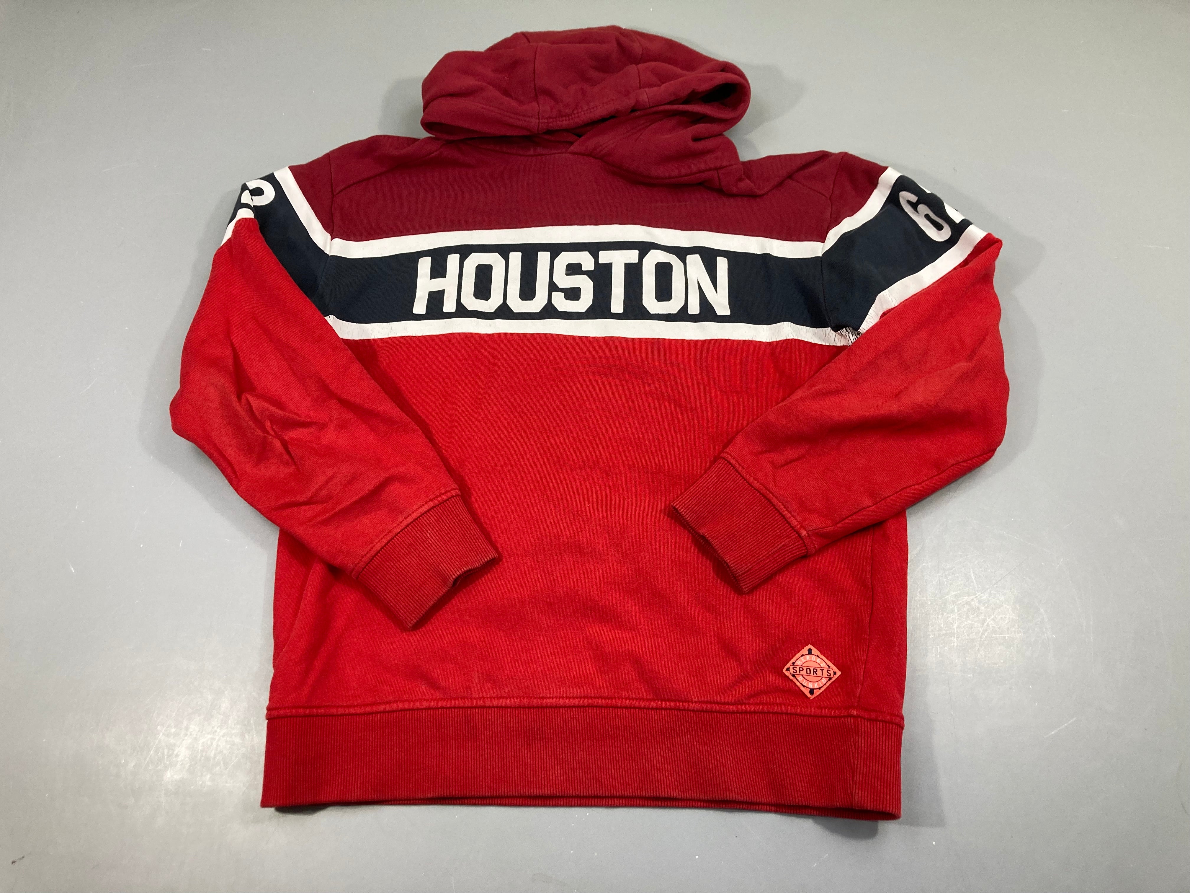 Sweat à capuche rouge-bleu Houston-Floc craquelé sur coté