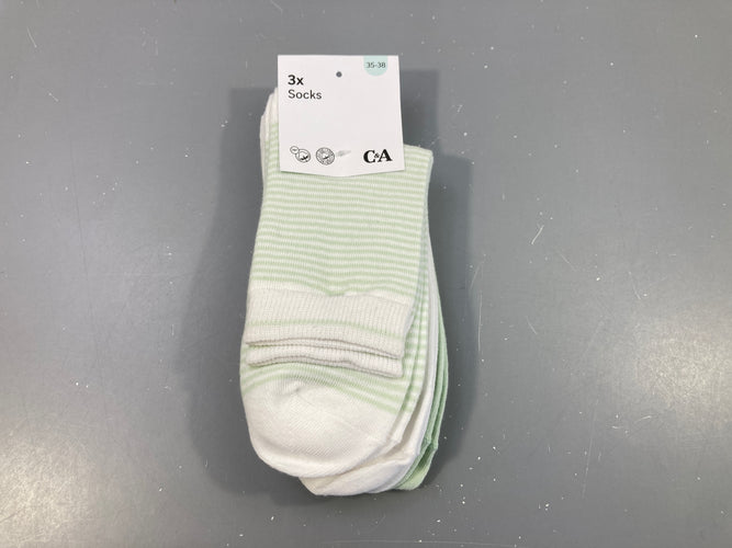 3 Paires de chaussettes blanc/vert/rayé, moins cher chez Petit Kiwi