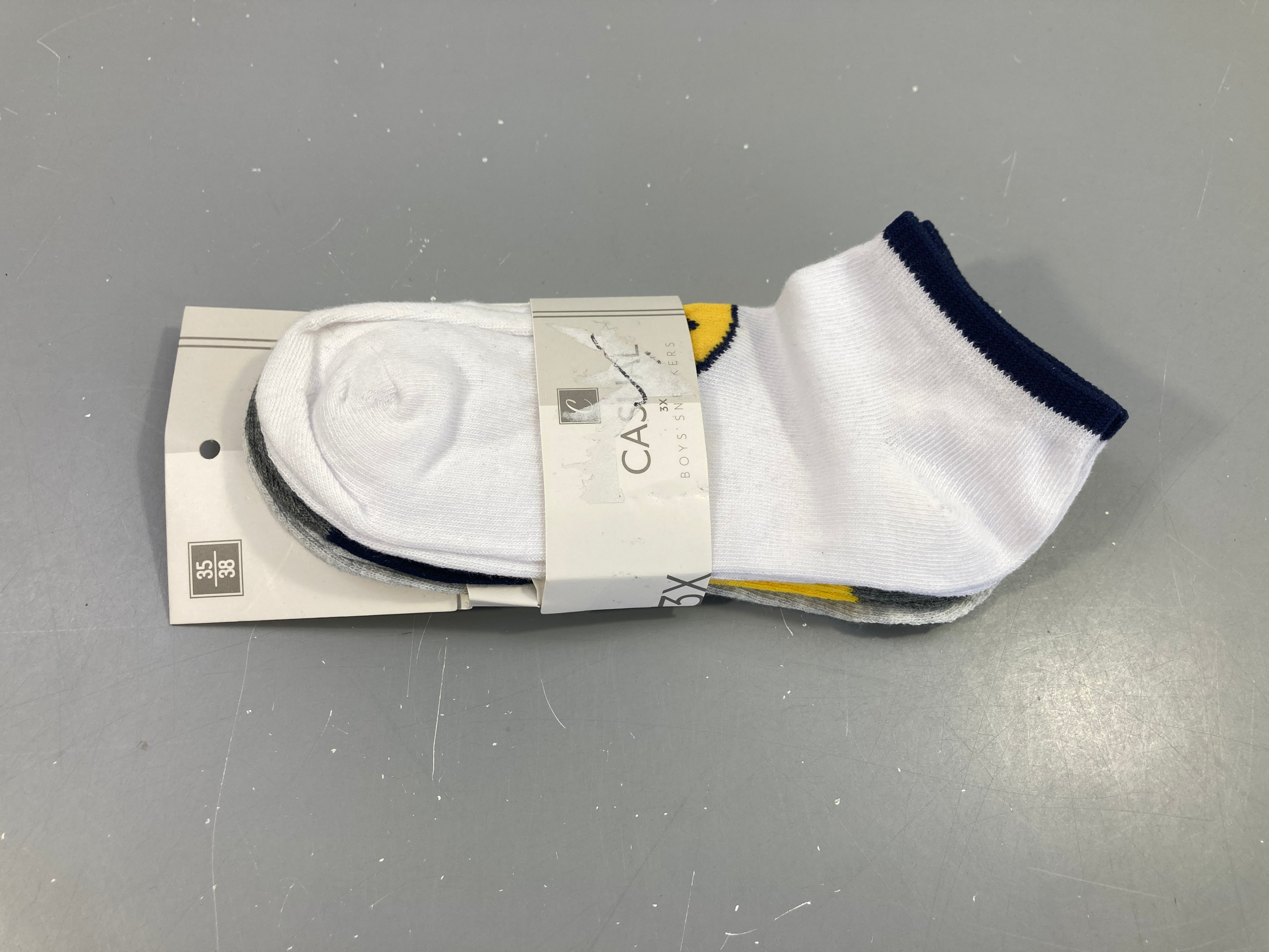 3 Paires de chaussettes courtes blanc/gris/jaune